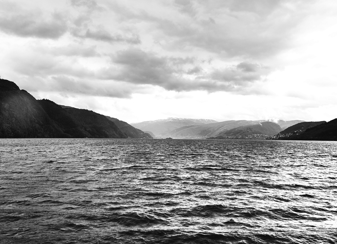 Fjord and mountains near Osterøy in Norway